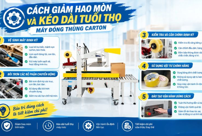 Cách giảm hao mòn, kéo dài tuổi thọ máy đóng thùng carton