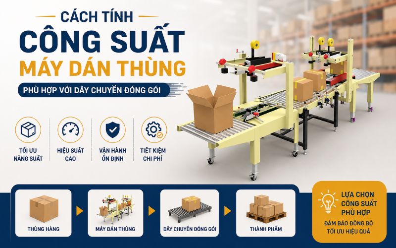 Cách tính công suất máy dán thùng phù hợp với dây chuyền đóng gói