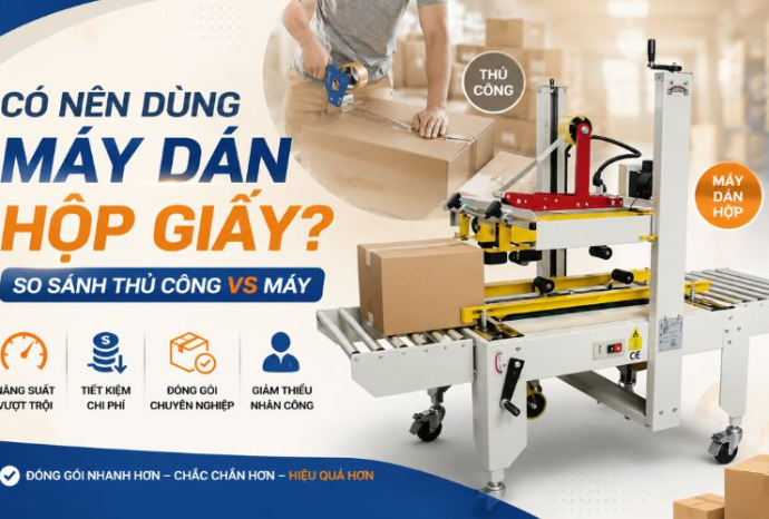 Có nên dùng máy dán hộp giấy thay cho thủ công? So sánh chi tiết
