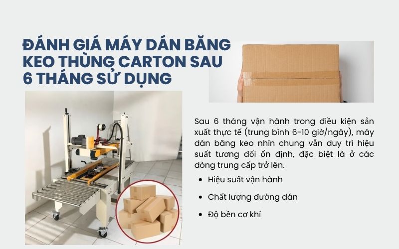 Đánh giá máy dán băng keo thùng carton sau 6 tháng sử dụng
