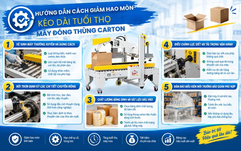 Hướng dẫn cách giảm hao mòn, kéo dài tuổi thọ máy đóng thùng