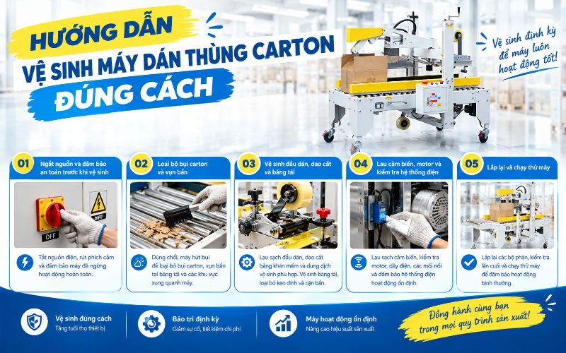 Hướng dẫn vệ sinh máy dán thùng carton đúng cách