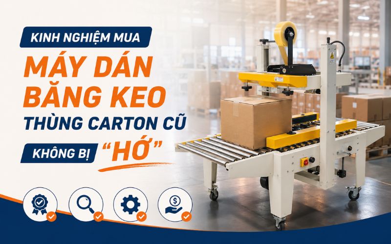 Kinh nghiệm mua máy dán băng keo thùng carton cũ không bị “hớ”