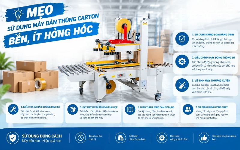 Mẹo sử dụng máy dán thùng carton bền, ít hỏng hóc