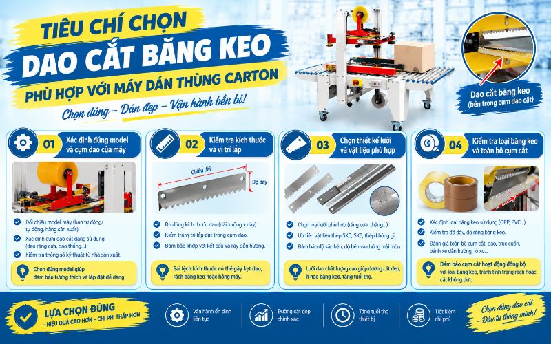Tiêu chí chọn dao cắt băng keo phù hợp với máy dán thùng