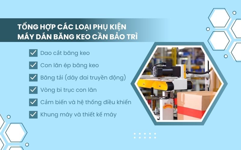 Tổng hợp các loại phụ kiện máy dán keo thùng carton cần bảo trì
