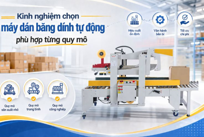 Kinh nghiệm chọn máy dán băng dính tự động phù hợp từng quy mô