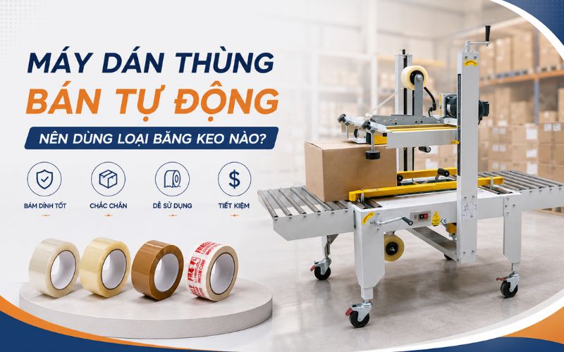 Máy dán thùng bán tự động nên dùng loại băng keo nào?