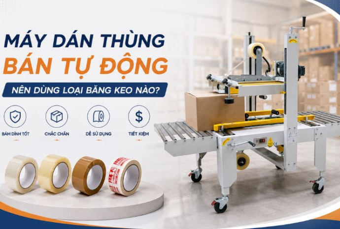 Máy dán thùng bán tự động nên dùng loại băng keo nào?
