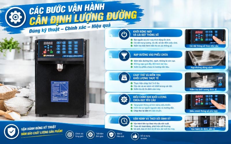 Các bước vận hành cân định lượng đường đúng kỹ thuật