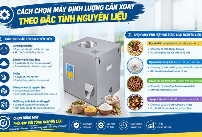 Cách chọn máy định lượng cân xoay theo đặc tính nguyên liệu