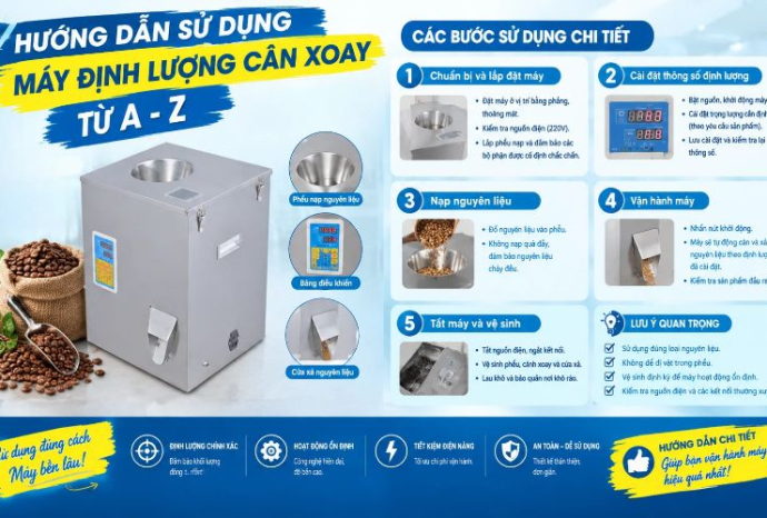 Hướng dẫn sử dụng máy định lượng cân xoay từ A-Z