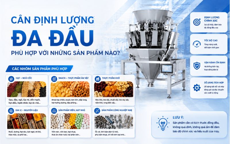 Cân định lượng đa đầu phù hợp với những sản phẩm nào?