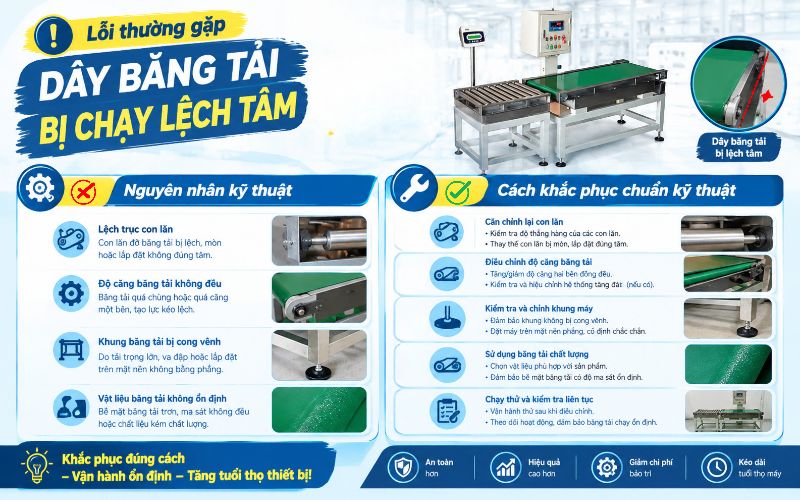 Dây băng tải bị chạy lệch tâm