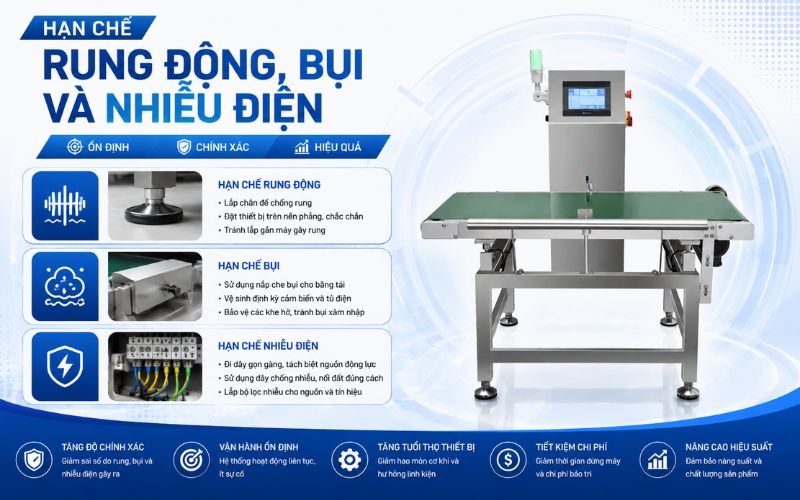 Hạn chế rung động, bụi và nhiễu điện