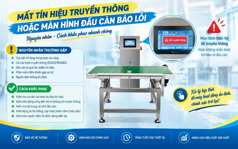 Mất tín hiệu truyền thông hoặc màn hình đầu cân báo lỗi