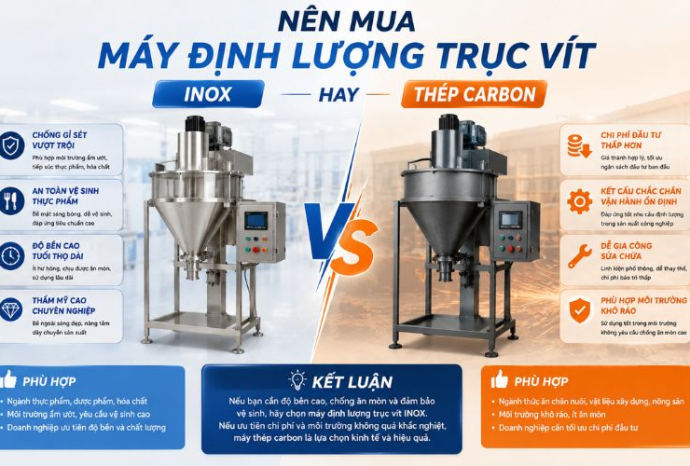 Nên mua máy định lượng trục vít inox hay thép carbon?