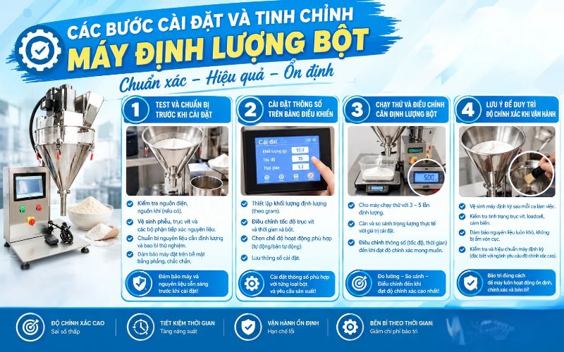 Các bước cài đặt và tinh chỉnh máy định lượng bột chuẩn xác