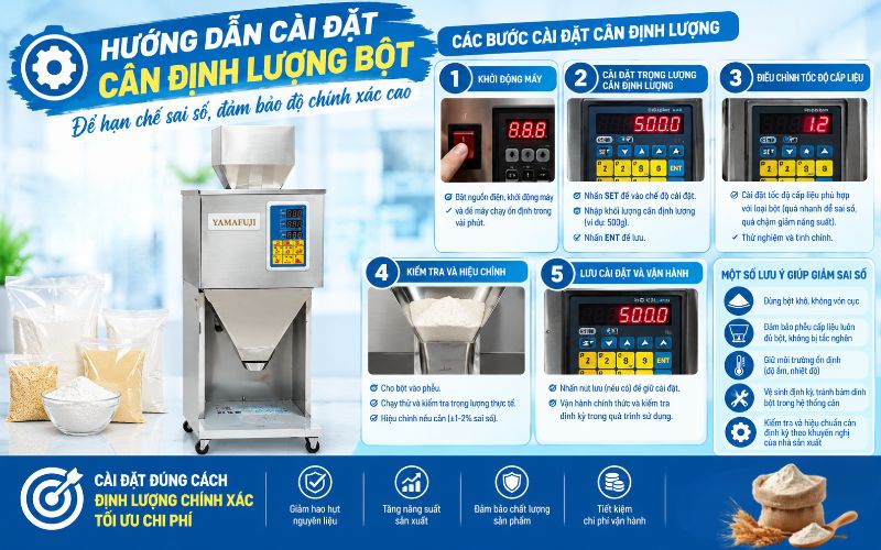 Hướng dẫn cài đặt cân định lượng bột để hạn chế sai số