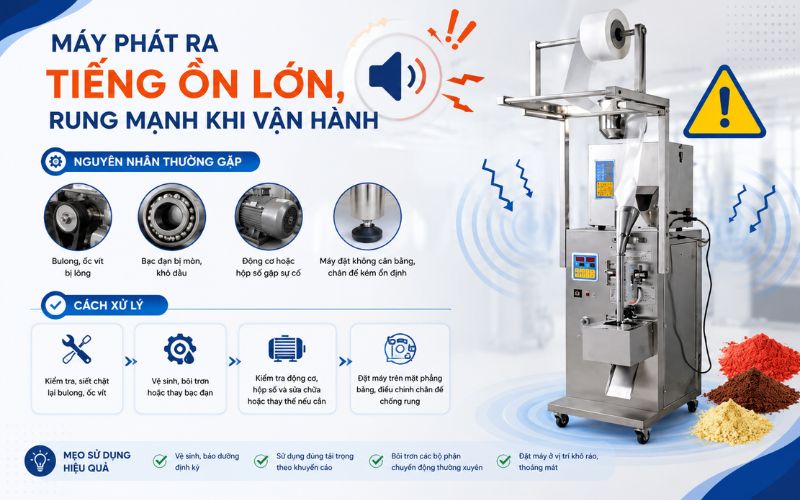Máy phát ra tiếng ồn lớn, rung mạnh khi vận hành