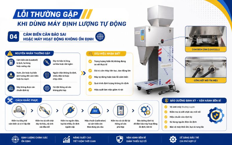 Cảm biến cân báo sai hoặc máy hoạt động không ổn định