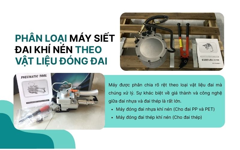 Phân loại máy siết đai khí nén theo vật liệu đóng đai