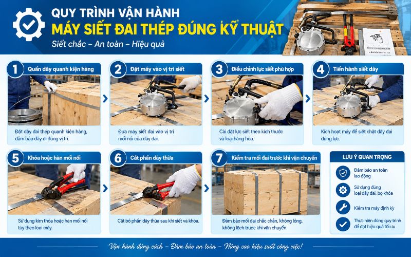 Quy trình vận hành máy siết đai thép đúng kỹ thuật