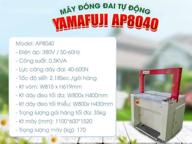 thông số của máy đóng đai thùng carton tự động Yamafuji A​P8040