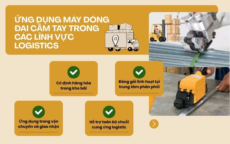 Ứng dụng máy đóng đai cầm tay trong các lĩnh vực Logistics