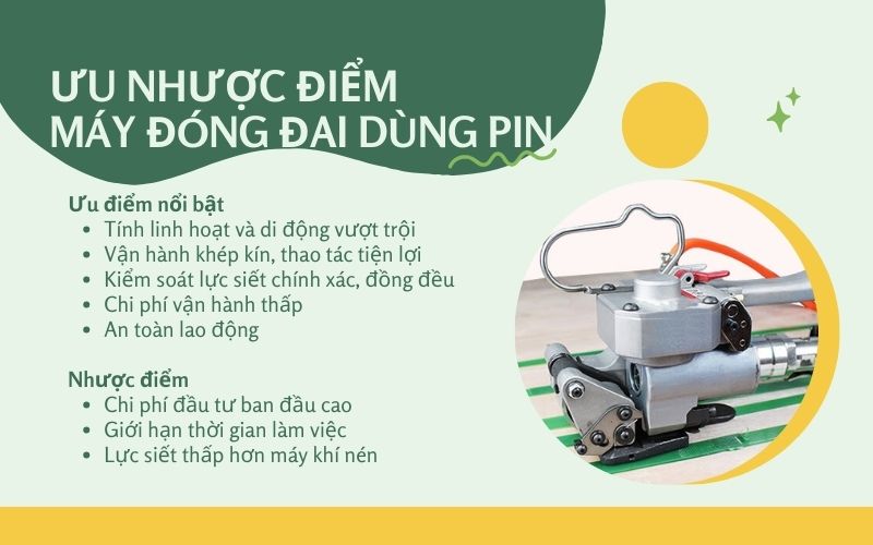 Ưu nhược điểm của máy đóng đai dùng pin