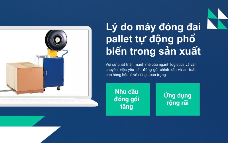 Lý do máy đóng đai pallet tự động phổ biến trong sản xuất