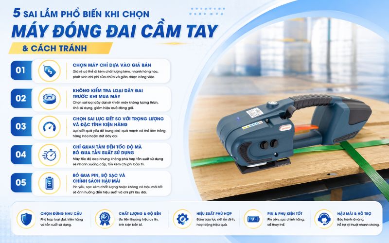 5 sai lầm phổ biến khi chọn máy đóng đai cầm tay & cách tránh