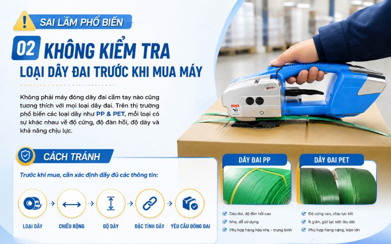 Không kiểm tra loại dây đai trước khi mua máy
