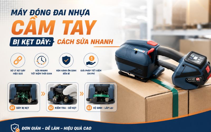 Máy đóng đai nhựa cầm tay bị kẹt dây