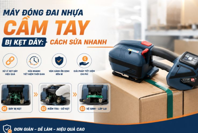 Máy đóng đai nhựa cầm tay bị kẹt dây: Cách sửa nhanh