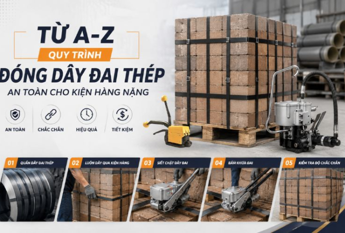 Từ A- Z Quy trình đóng dây đai thép an toàn cho kiện hàng nặng