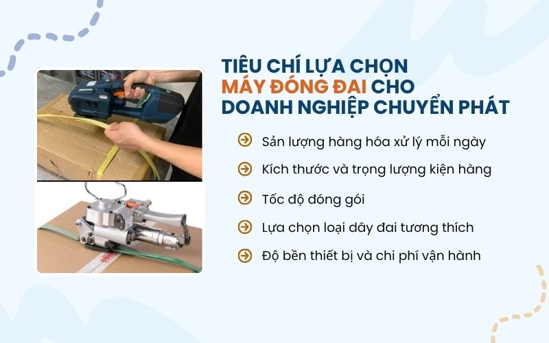 Tiêu chí lựa chọn máy đóng đai cho doanh nghiệp chuyển phát 