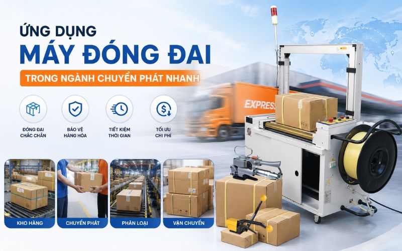 Ứng dụng máy đóng đai trong ngành chuyển phát nhanh