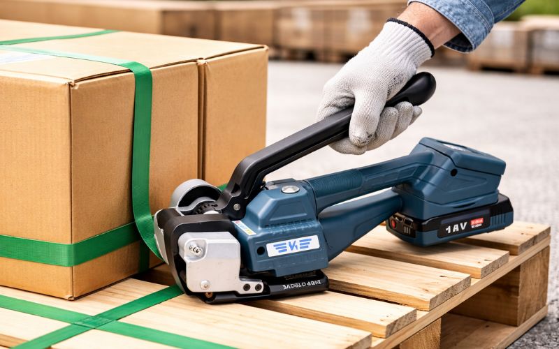 Ảnh thực tế máy đóng đai chạy pin Yamafuji V1