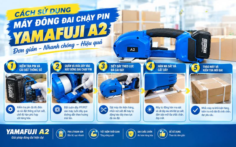 Cách sử dụng máy đóng đai chạy pin Yamafuji A2