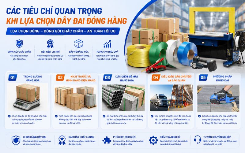 Các tiêu chí quan trọng khi lựa chọn dây đai đóng hàng