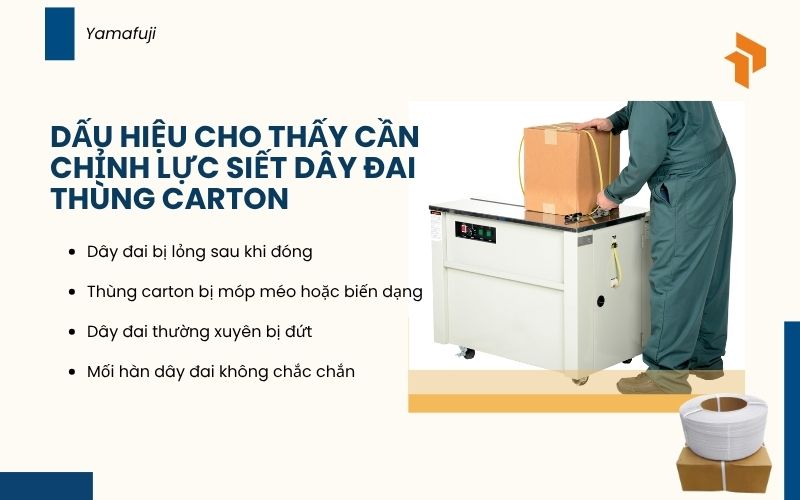 Dấu hiệu cho thấy cần chỉnh lực siết dây đai thùng carton
