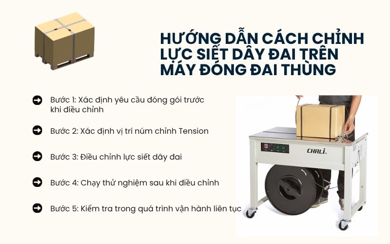 Hướng dẫn cách chỉnh lực siết dây đai trên máy đóng đai thùng