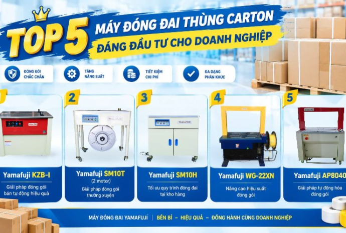 Top 5 Máy đóng đai thùng carton đáng đầu tư cho doanh nghiệp