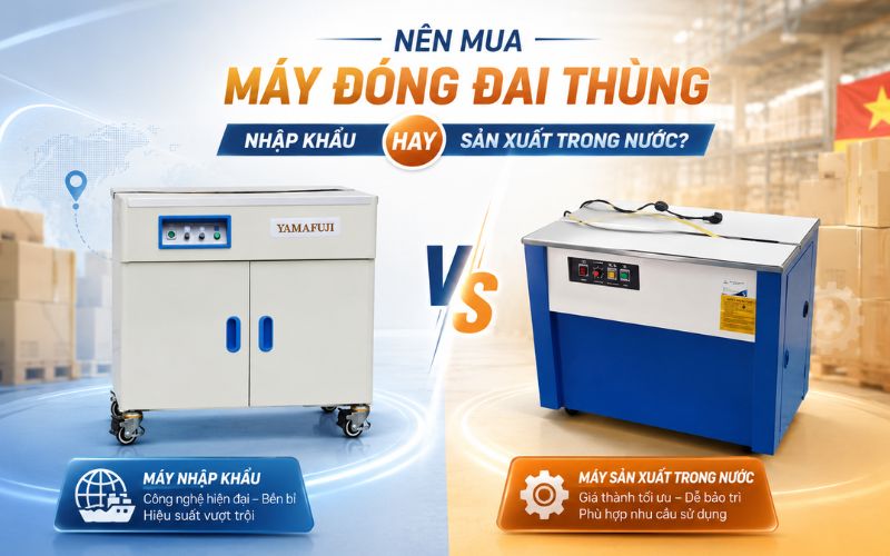 mua máy đóng đai thùng nhập khẩu hay sản xuất trong nước