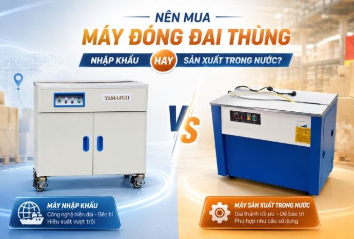 Nên mua máy đóng đai thùng nhập khẩu hay sản xuất trong nước