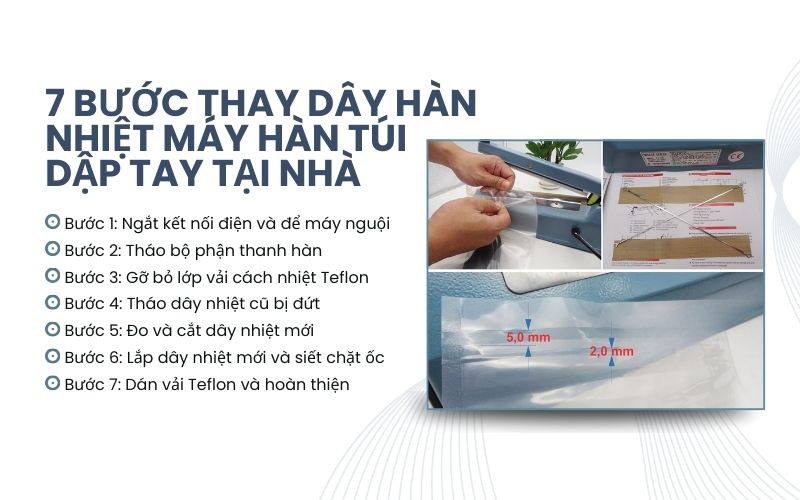  7 bước thay dây hàn nhiệt máy hàn túi dập tay tại nhà