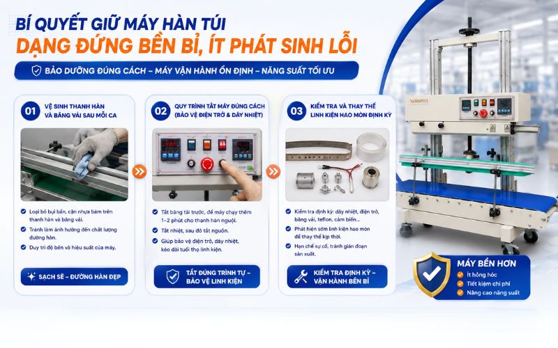 Bí quyết giữ máy hàn túi dạng đứng bền bỉ, ít phát sinh lỗi