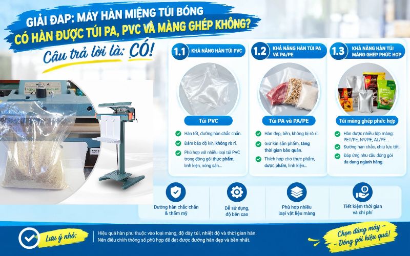 Giải đáp: Máy hàn miệng túi bóng có hàn được túi PA, PVC và màng ghép không