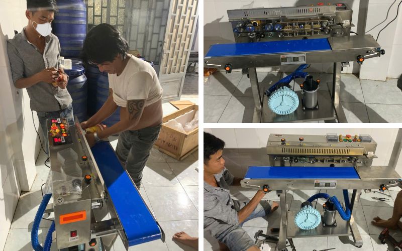 Kt bàn giao máy hàn túi thổi khí inox có bộ đếm số cho khách